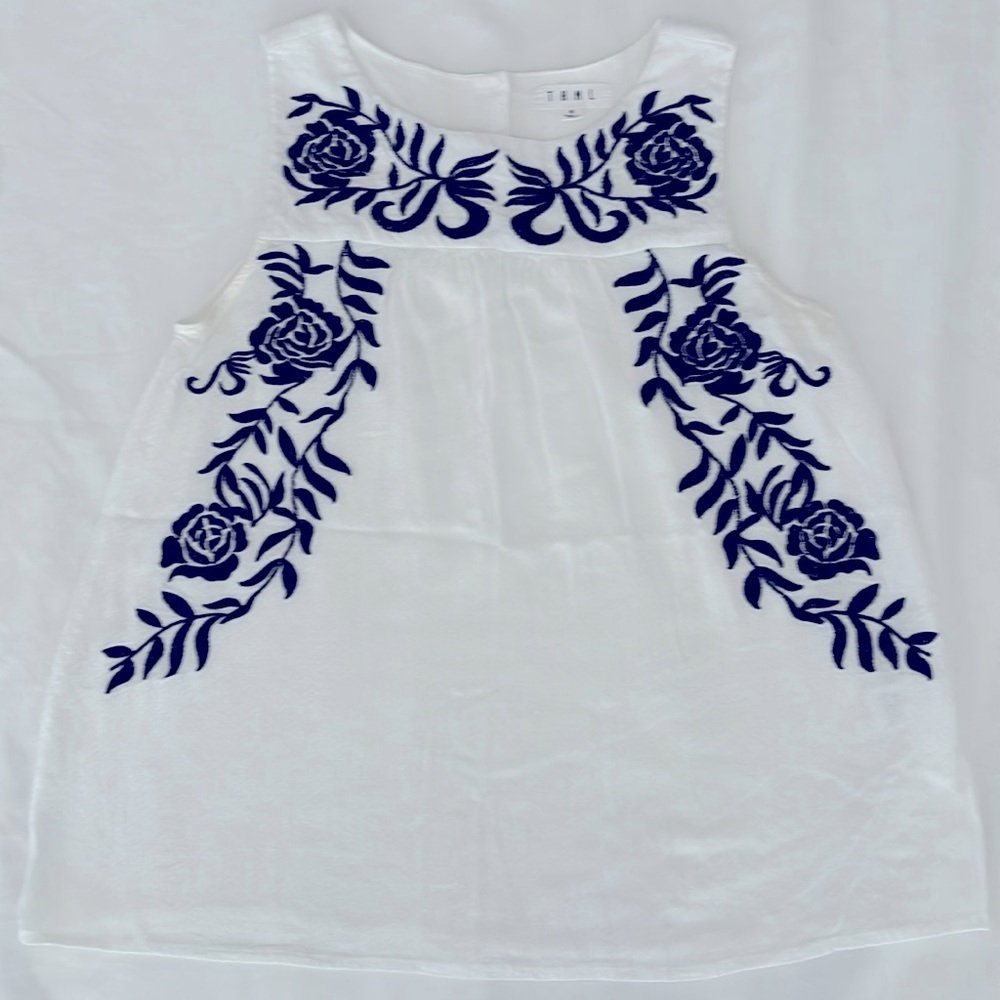 THML white and blue floral sleeveless tank top